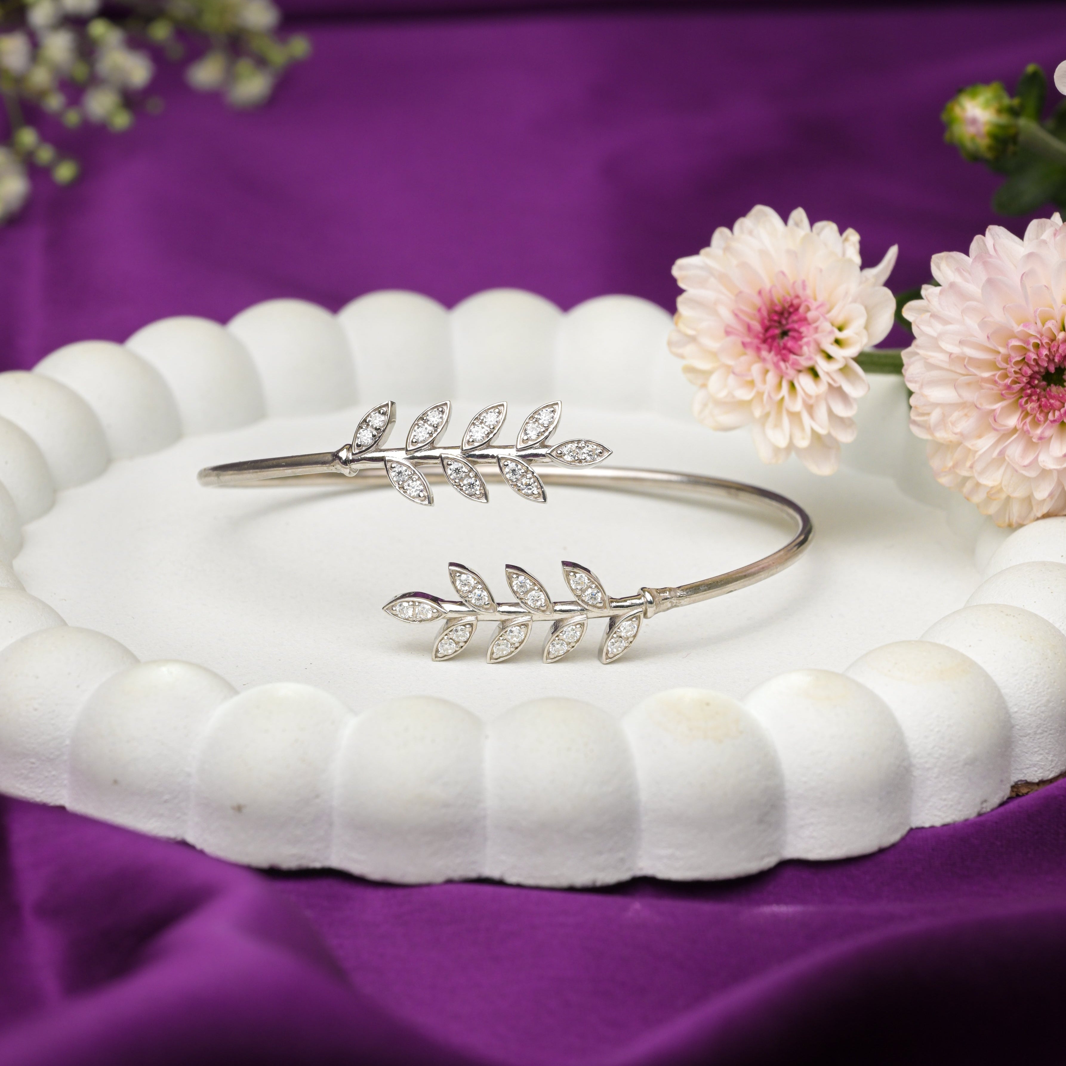 Silver Laurel Leaf Cuff Bracelet