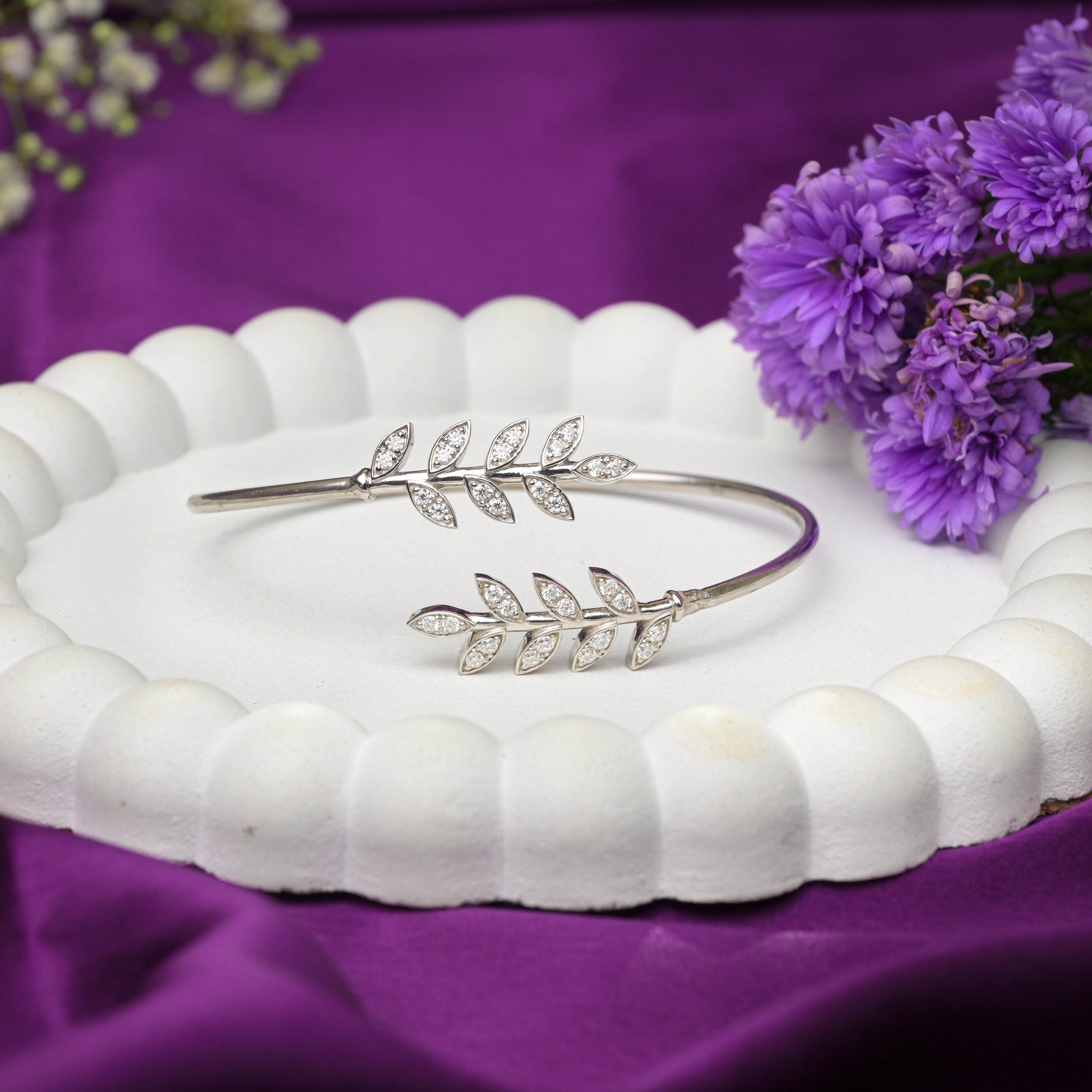 Silver Laurel Leaf Cuff Bracelet