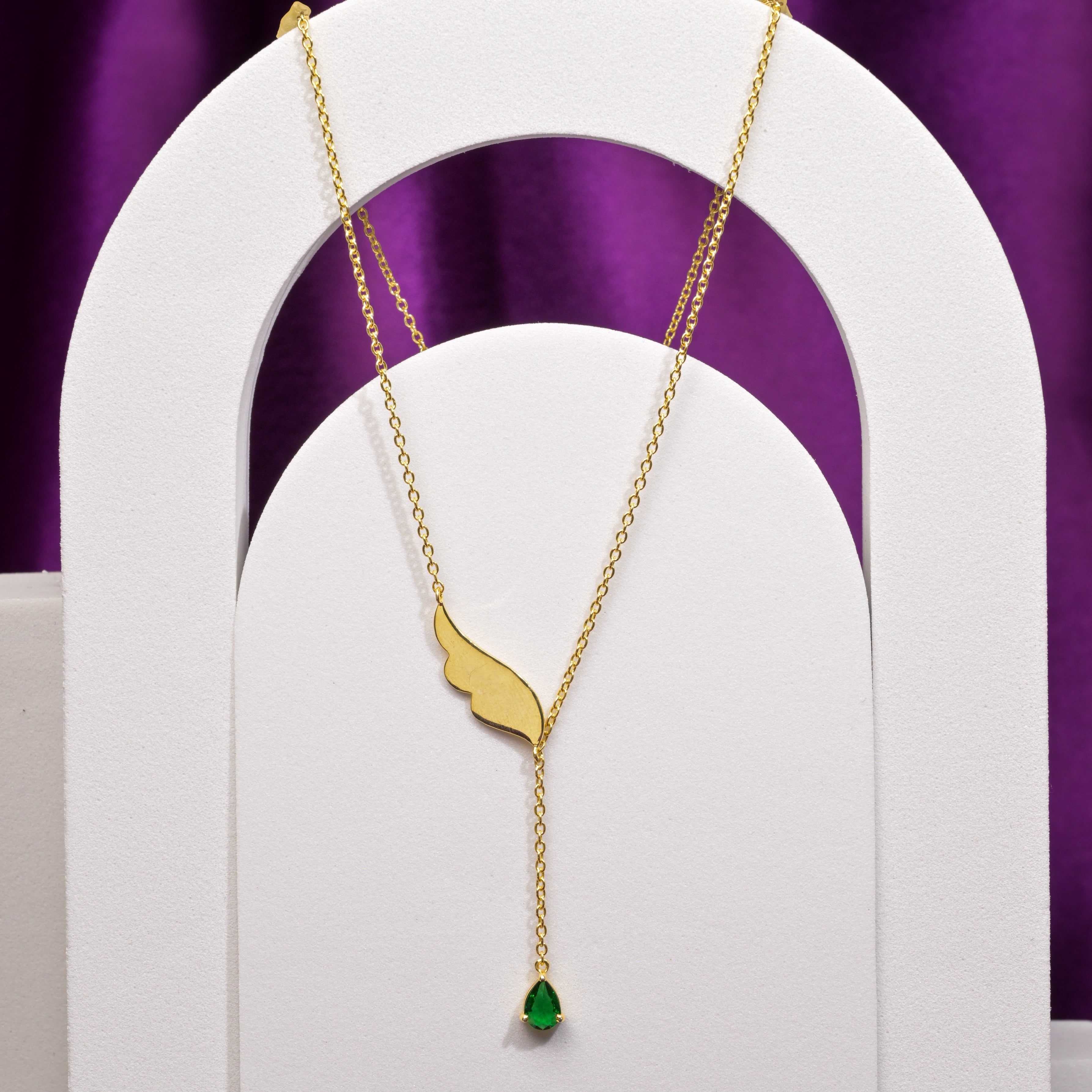 Emerald Feather Drop Pendant