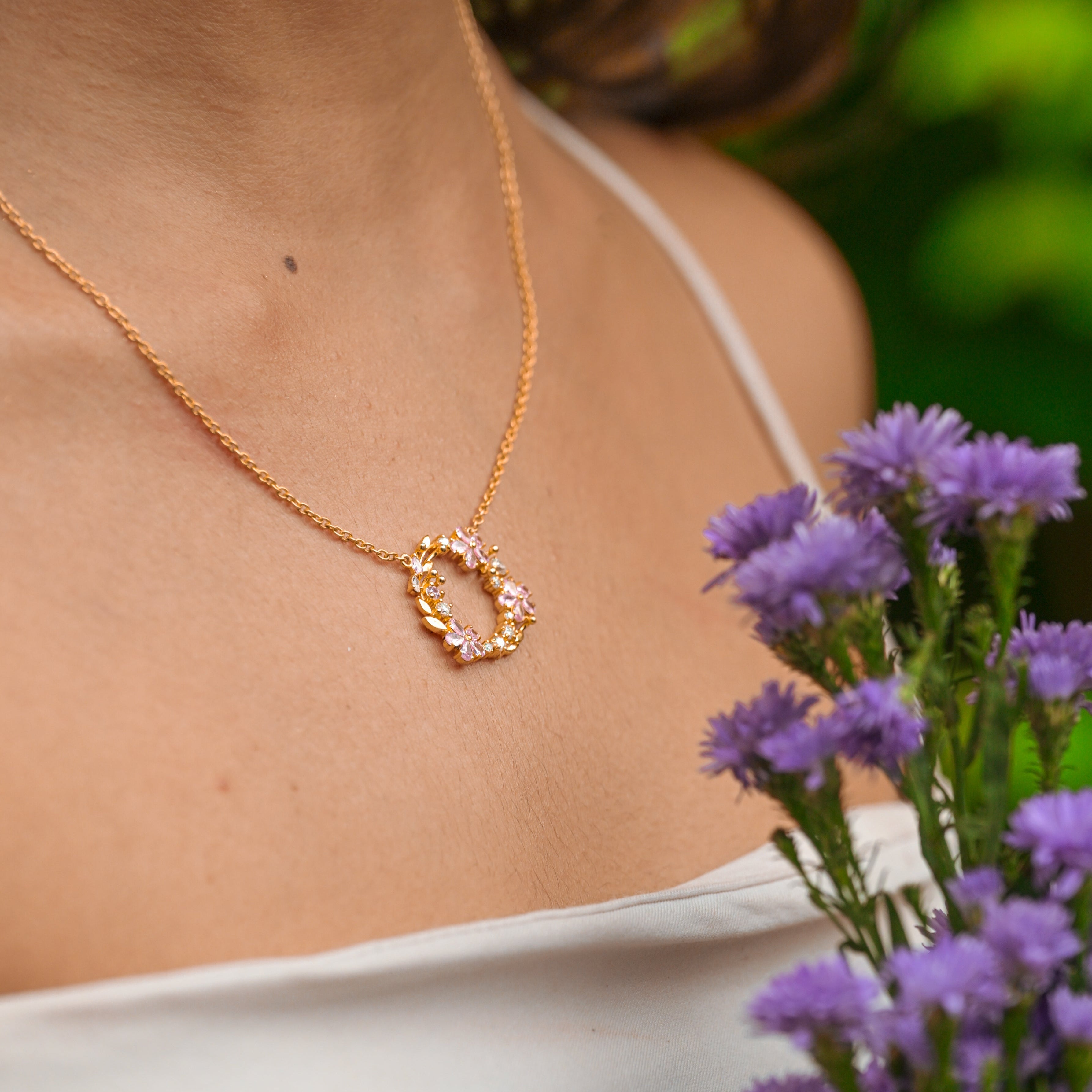 Blush Bloom Wreath Pendant Necklace