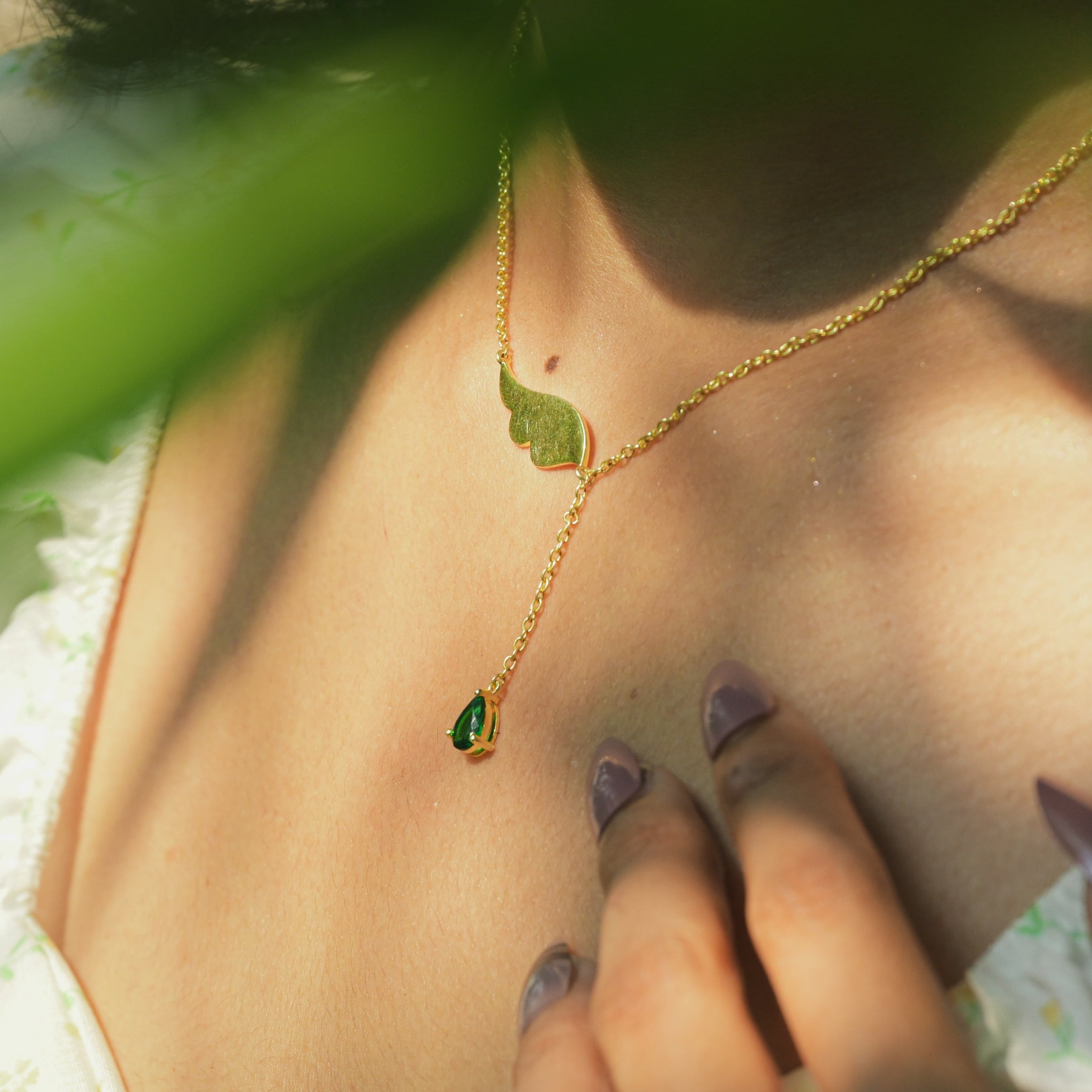 Emerald Feather Drop Pendant